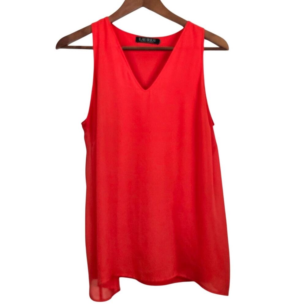 Lauren Ralph Lauren Red VNeck Tank Quiet Luxury Minimalist 90s Rivival Size S
